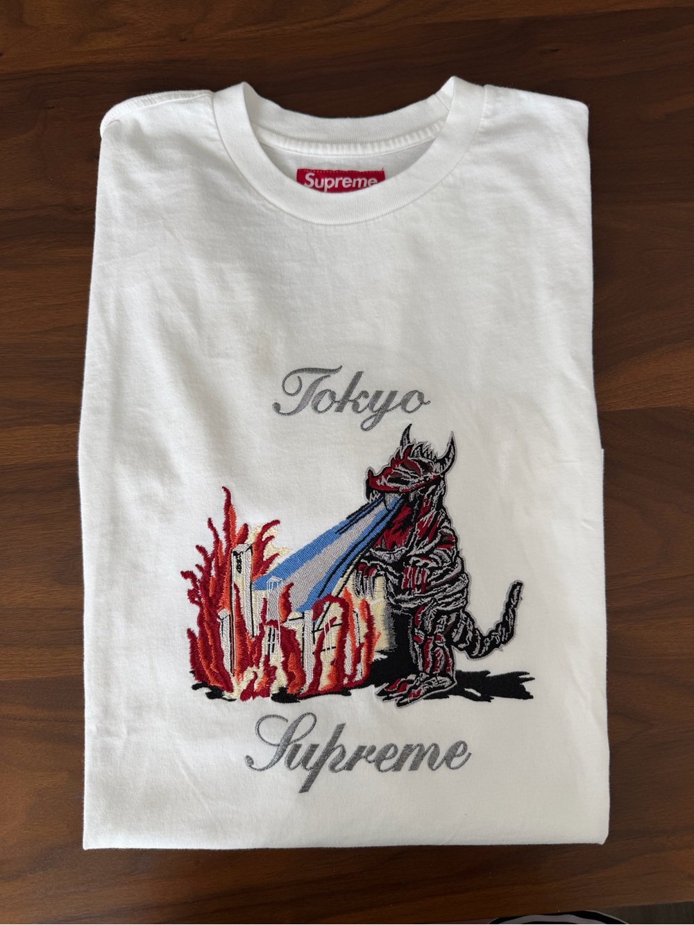 Supreme Tokyo Godzilla White Tee with Red Logo Tag